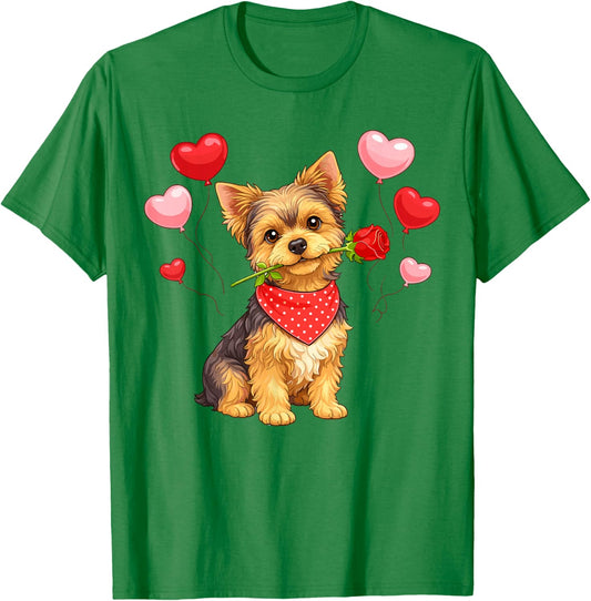 Yorkshire Terrier Valentine's Day Dog Holding Flowers Love T-Shirt - T-Shirt | Irish Green