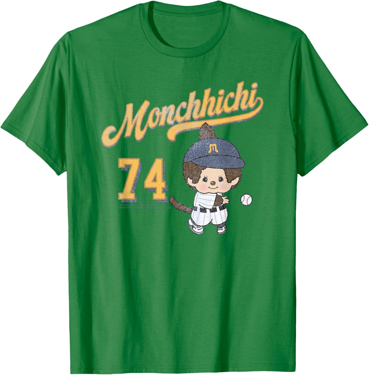 Monchhichi Little Baseball Player #74 Distressed Logo T-Shirt - T-Shirt | Irish Green