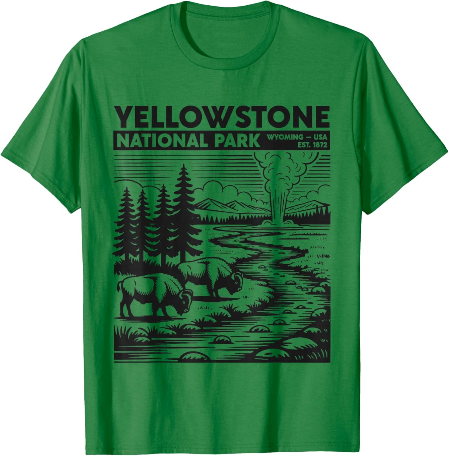 Yellowstone National Park Wyoming Geyser USA Retro Vintage T-Shirt - T-Shirt | Irish Green
