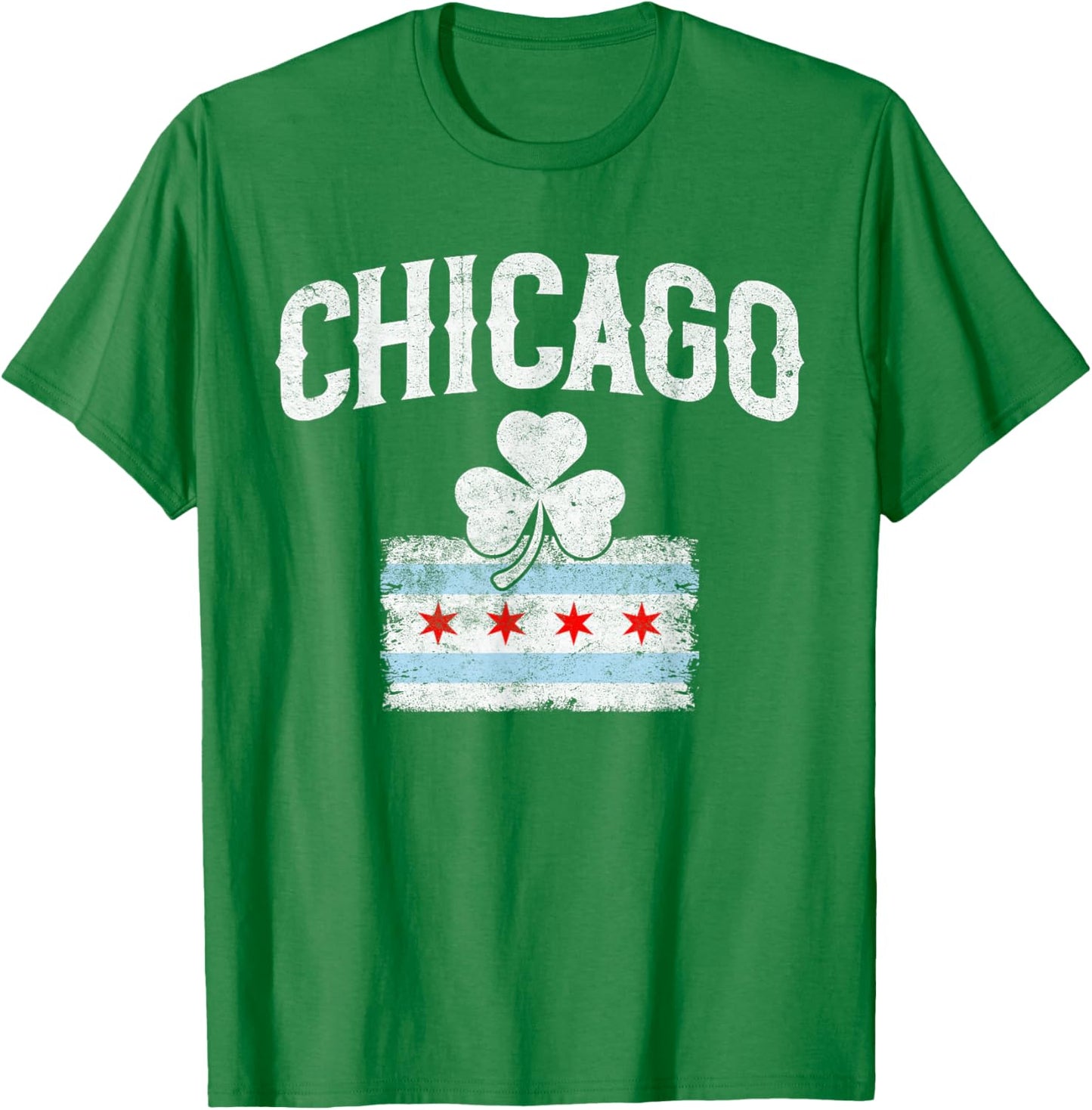 Chicago St Patrick’s Day Funny Vintage Chicago Flag Shamrock T-Shirt - T-Shirt | Irish Green
