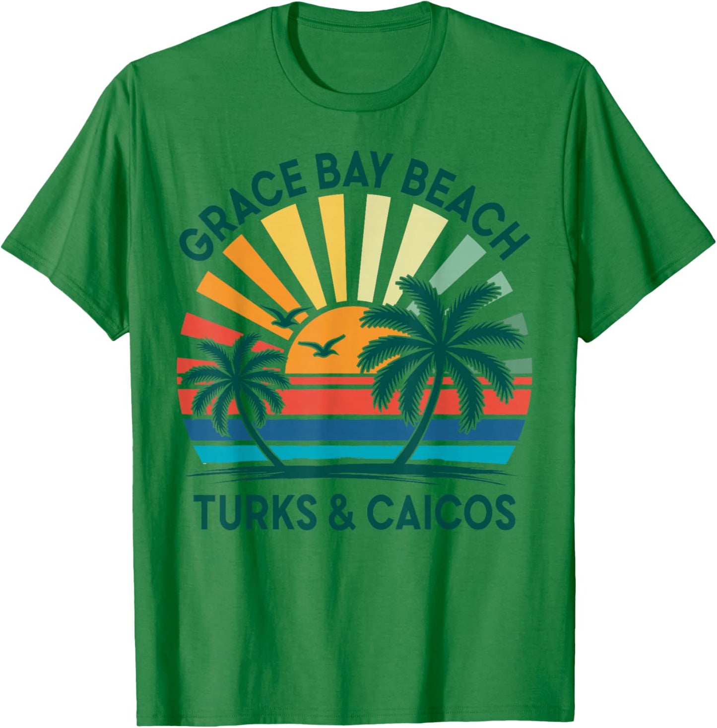 Grace Bay Beach Turks & Caicos Vacation Retro Sunset Vintage T-Shirt - T-Shirt | Irish Green
