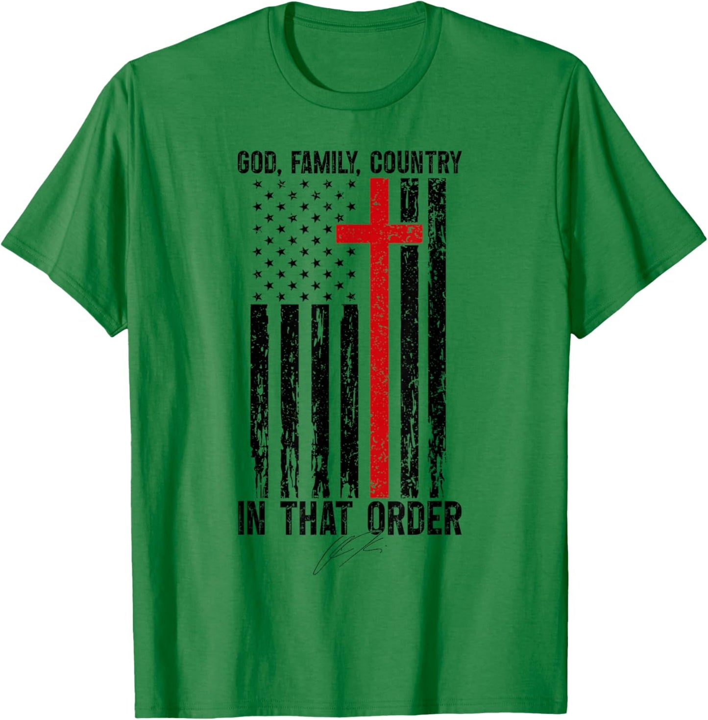 God Family Country - in That Order Vintage US Flag Supporter T-Shirt - T-Shirt | Irish Green