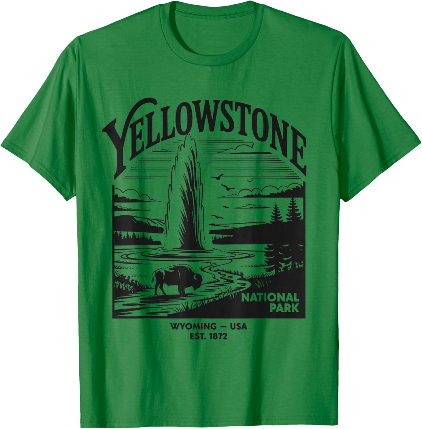 Yellowstone National Park Wyoming Geyser USA Retro Vintage T-Shirt - T-Shirt | Irish Green