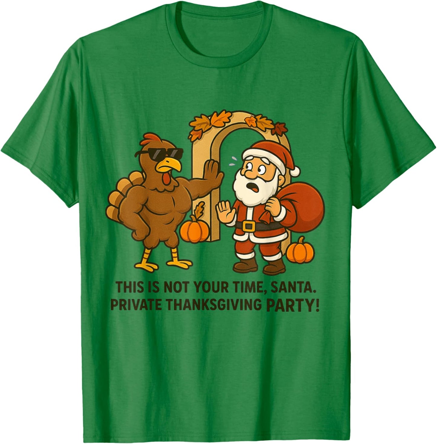 Funny Strong Turkey Blocks Santa Thanksgiving Party T-Shirt - T-Shirt | Irish Green
