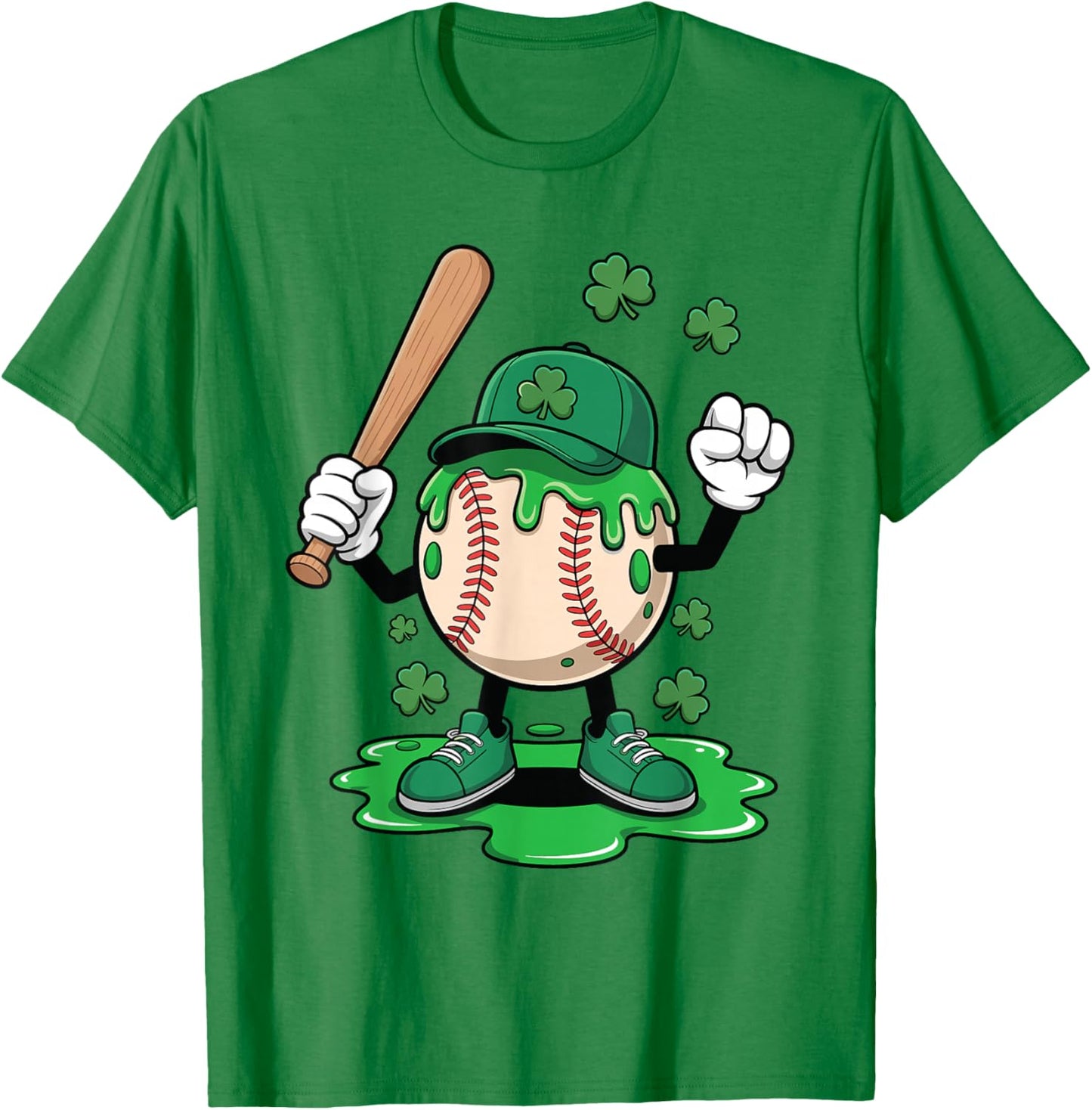 Baseball Ice Cream Drip Happy St Patricks Day Shamrocks T-Shirt - T-Shirt | Irish Green