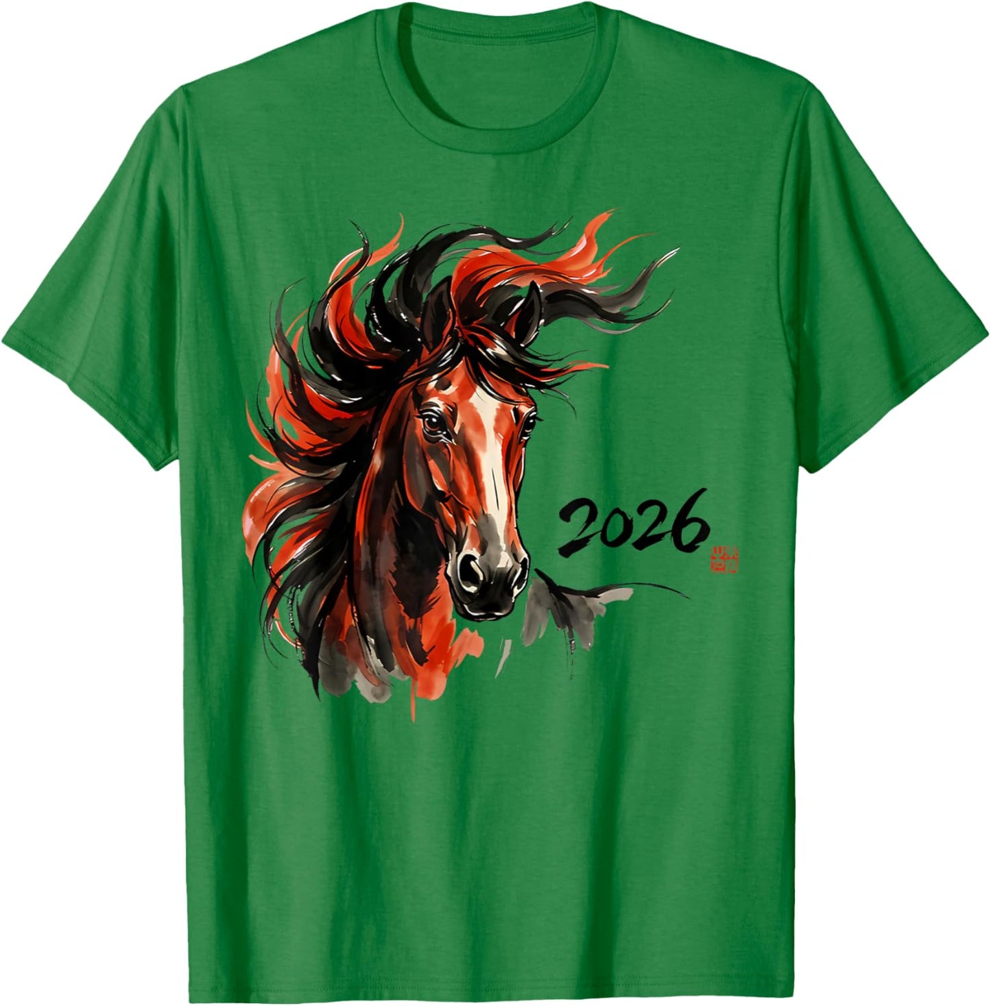 Year of The Horse Chinese New Year 2026 Traditional Art T-Shirt - T-Shirt | Irish Green