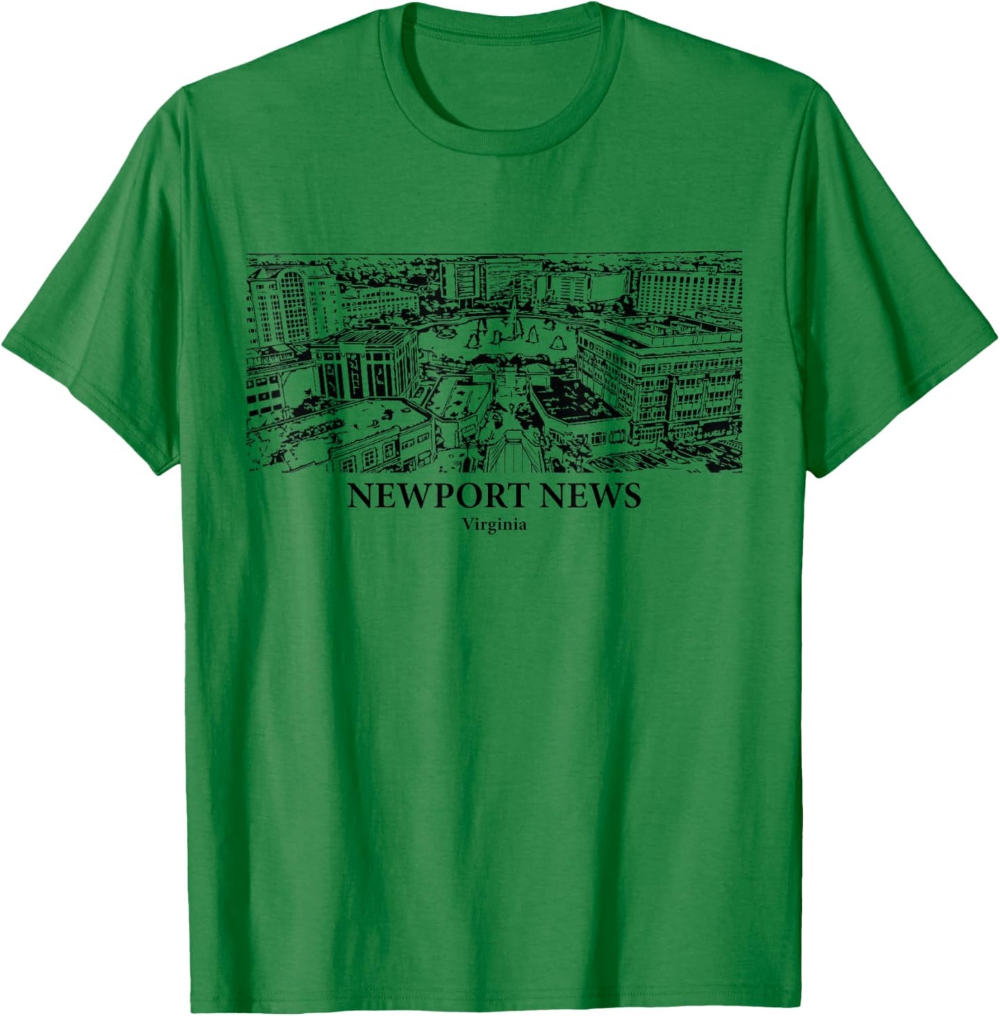 Newport News VA - Ink Cityscape Illustration T-Shirt - T-Shirt | Irish Green