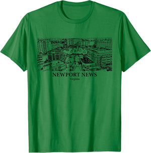 Newport News VA - Ink Cityscape Illustration T-Shirt - T-Shirt | Irish Green