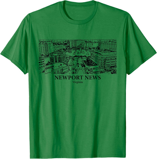 Newport News VA - Ink Cityscape Illustration T-Shirt - T-Shirt | Irish Green