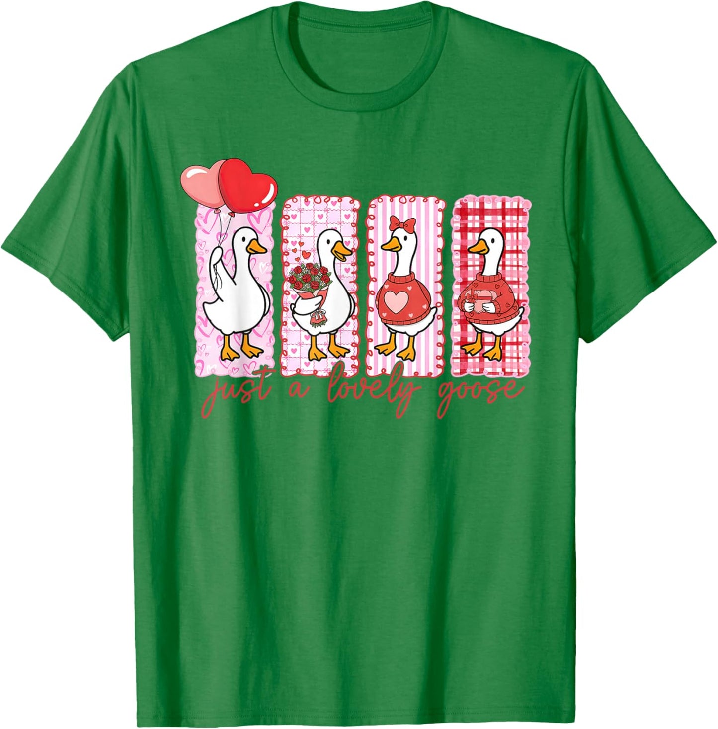 Funny Just A Lovely Goose Cute Heart Goose Valentines Day T-Shirt - T-Shirt | Irish Green