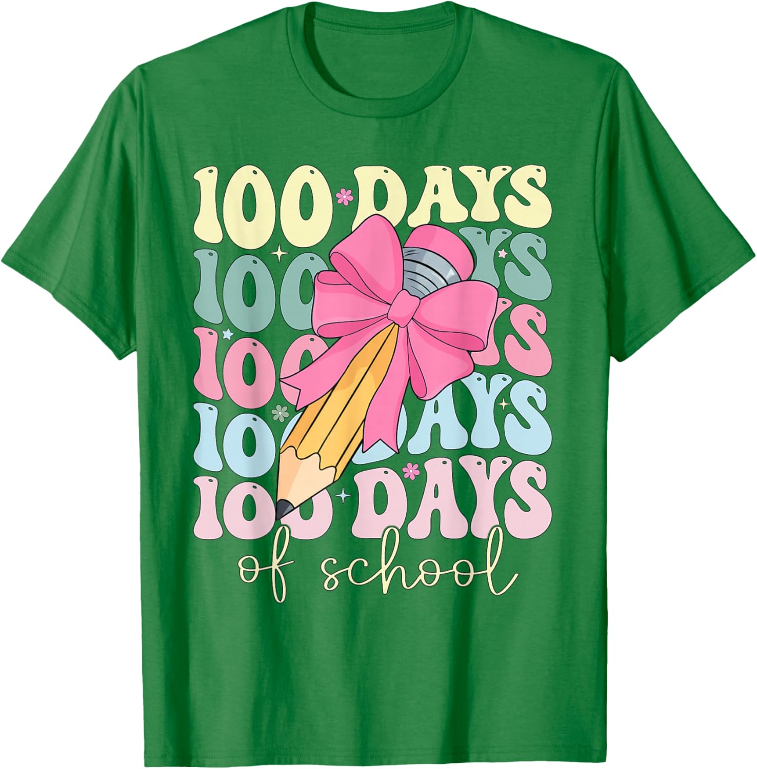 Cute Coquette Bow 100 Days of School Teacher Girls Kids T-Shirt - T-Shirt | Irish Green