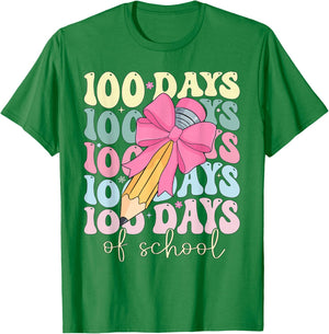 Cute Coquette Bow 100 Days of School Teacher Girls Kids T-Shirt - T-Shirt | Irish Green