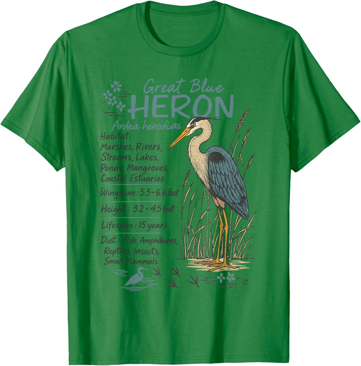 Great Blue Heron Bird Lover Wildlife Biology Bird Watching T-Shirt - T-Shirt | Irish Green