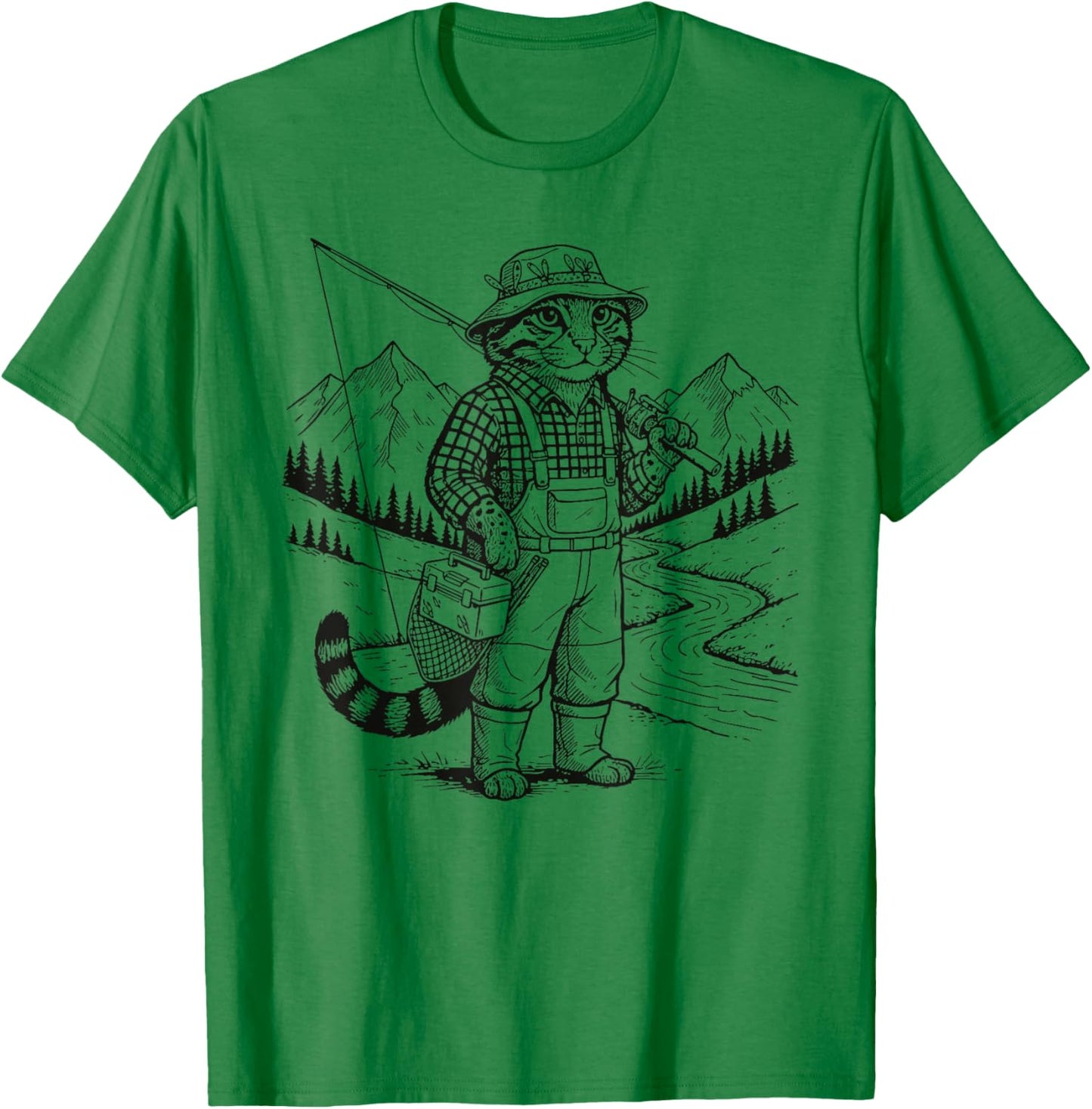 Fish Cat Fisherman T-Shirt - T-Shirt | Irish Green