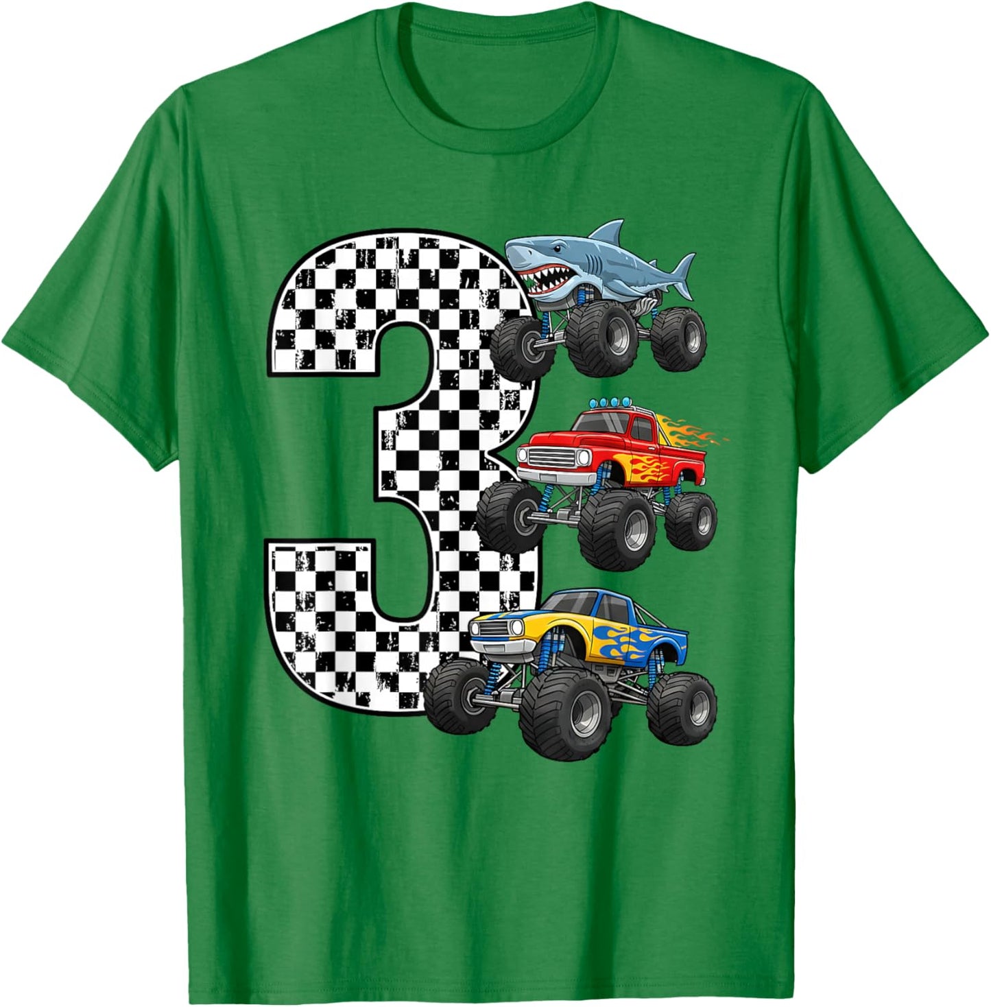 Birthday 3 Year Old Boys 3rd Party Monster Truck T-Shirt - T-Shirt | Irish Green