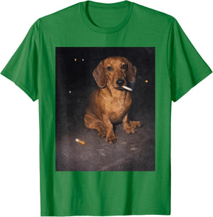 Funny Dachshund Smoking Meme Cigarette Dog Meme Street Style T-Shirt - T-Shirt | Irish Green