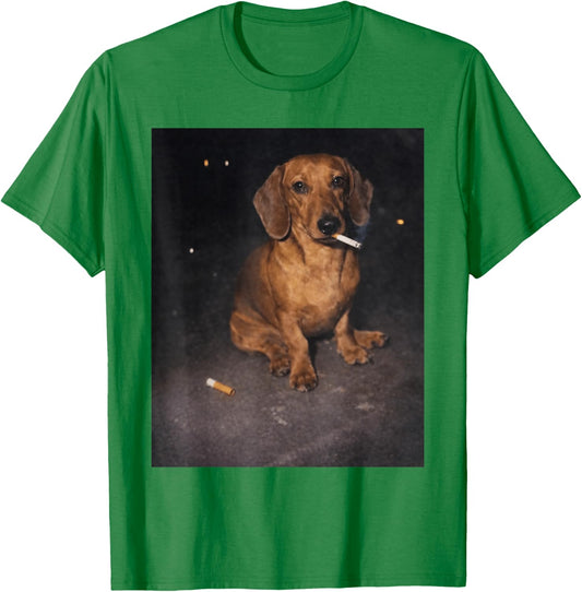 Funny Dachshund Smoking Meme Cigarette Dog Meme Street Style T-Shirt - T-Shirt | Irish Green