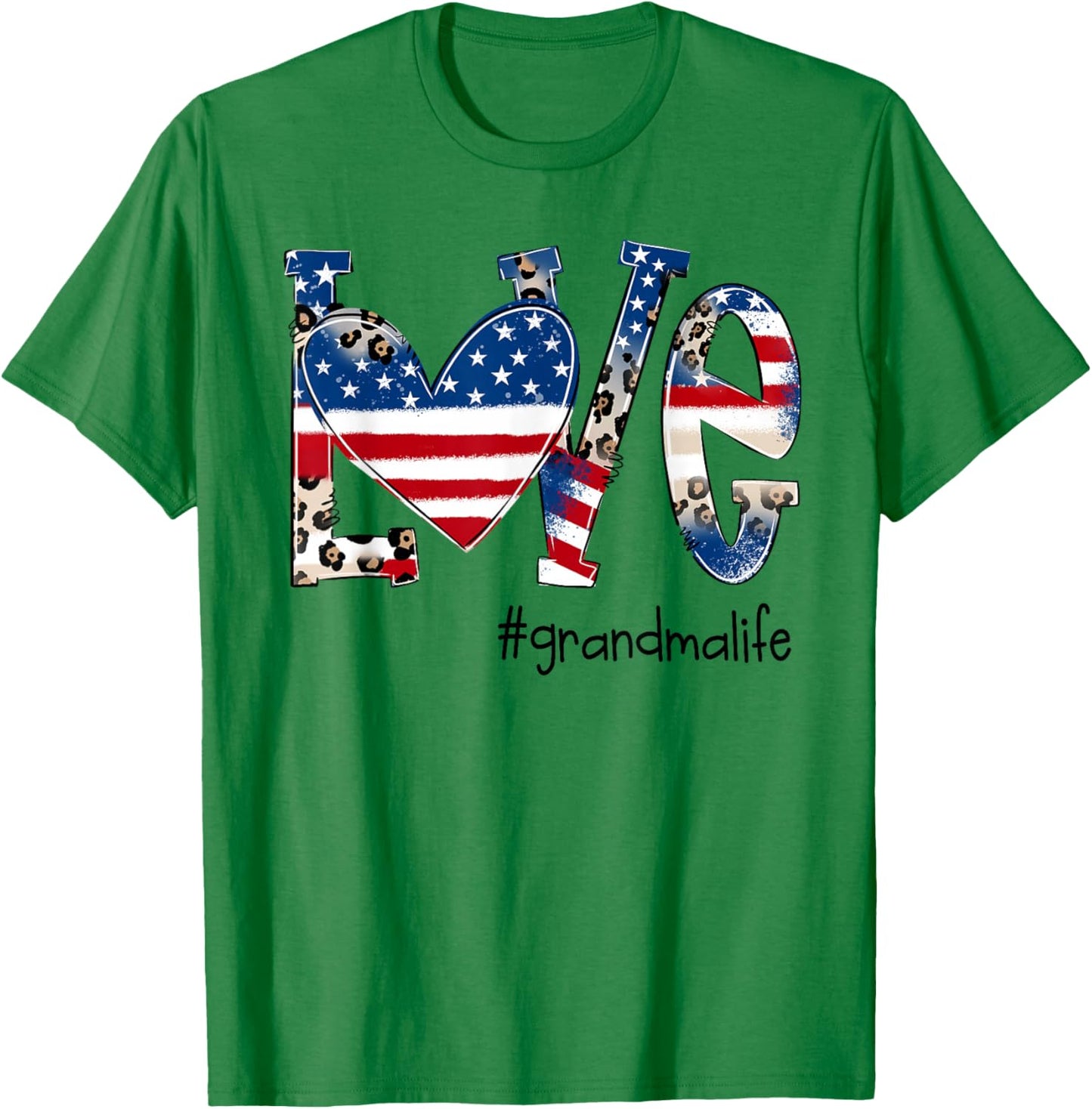Love Grandma Life Patriotic Leopard Design T-Shirt - T-Shirt | Irish Green