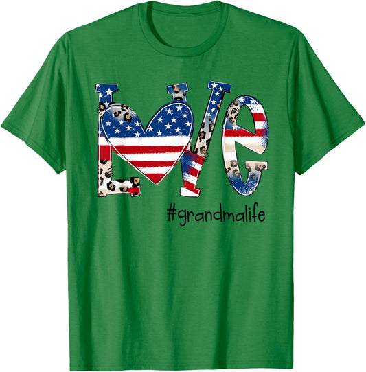 Love Grandma Life Patriotic Leopard Design T-Shirt - T-Shirt | Irish Green