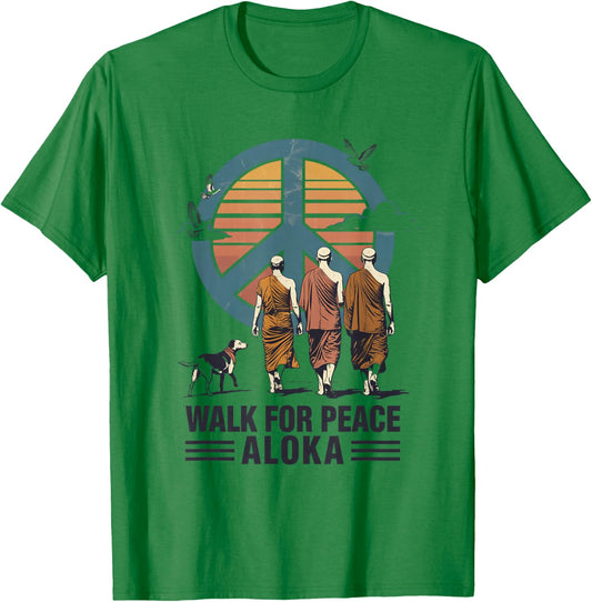 Walk for Peace ALOKA Dog Buddhist Monks Retro Vintage T-Shirt - T-Shirt | Irish Green
