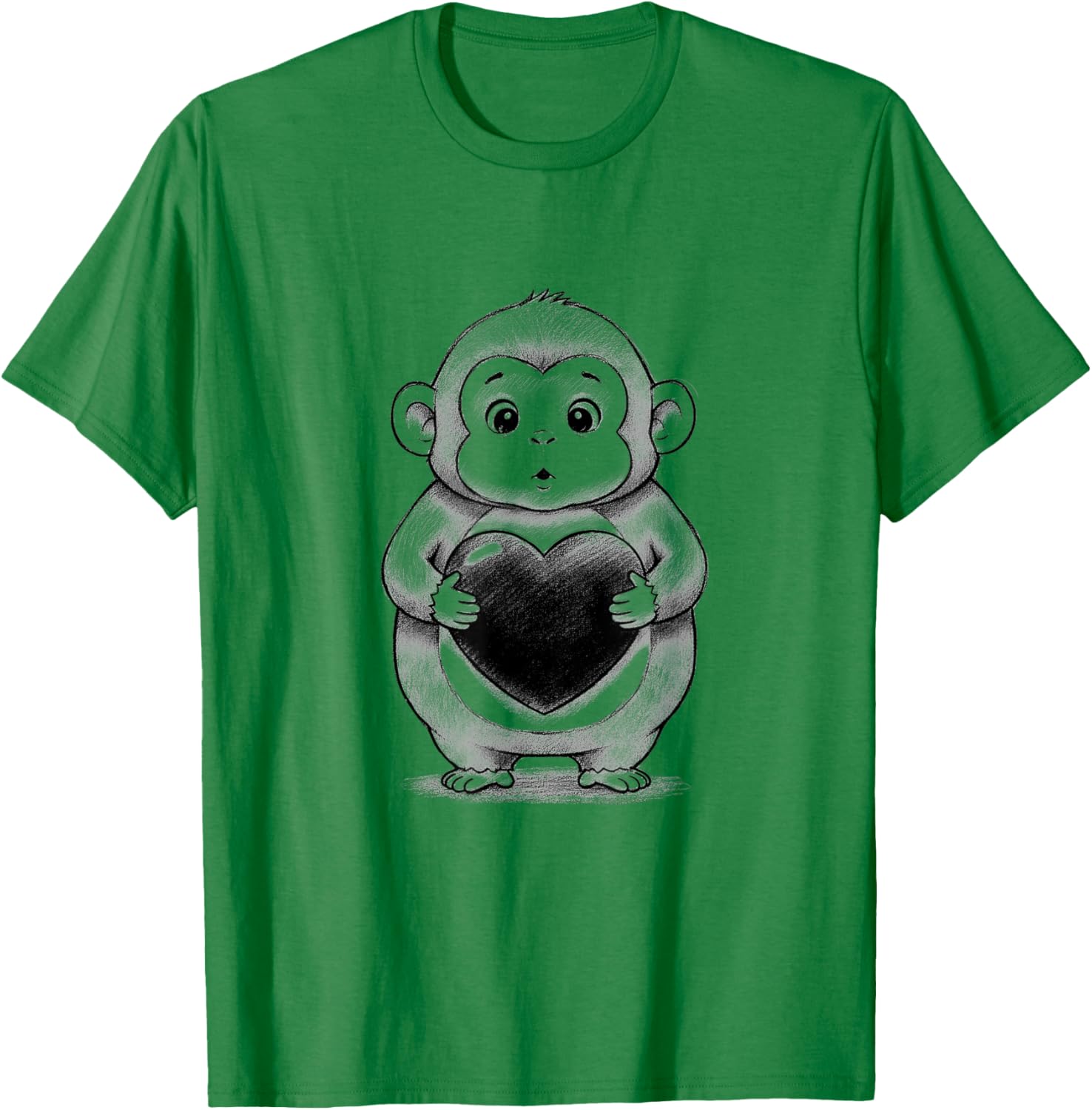 Monkey Chubby Holding a Heart Valentines Day T-Shirt - T-Shirt | Irish Green
