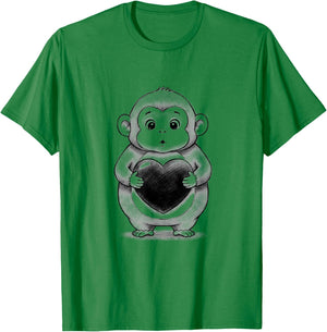 Monkey Chubby Holding a Heart Valentines Day T-Shirt - T-Shirt | Irish Green