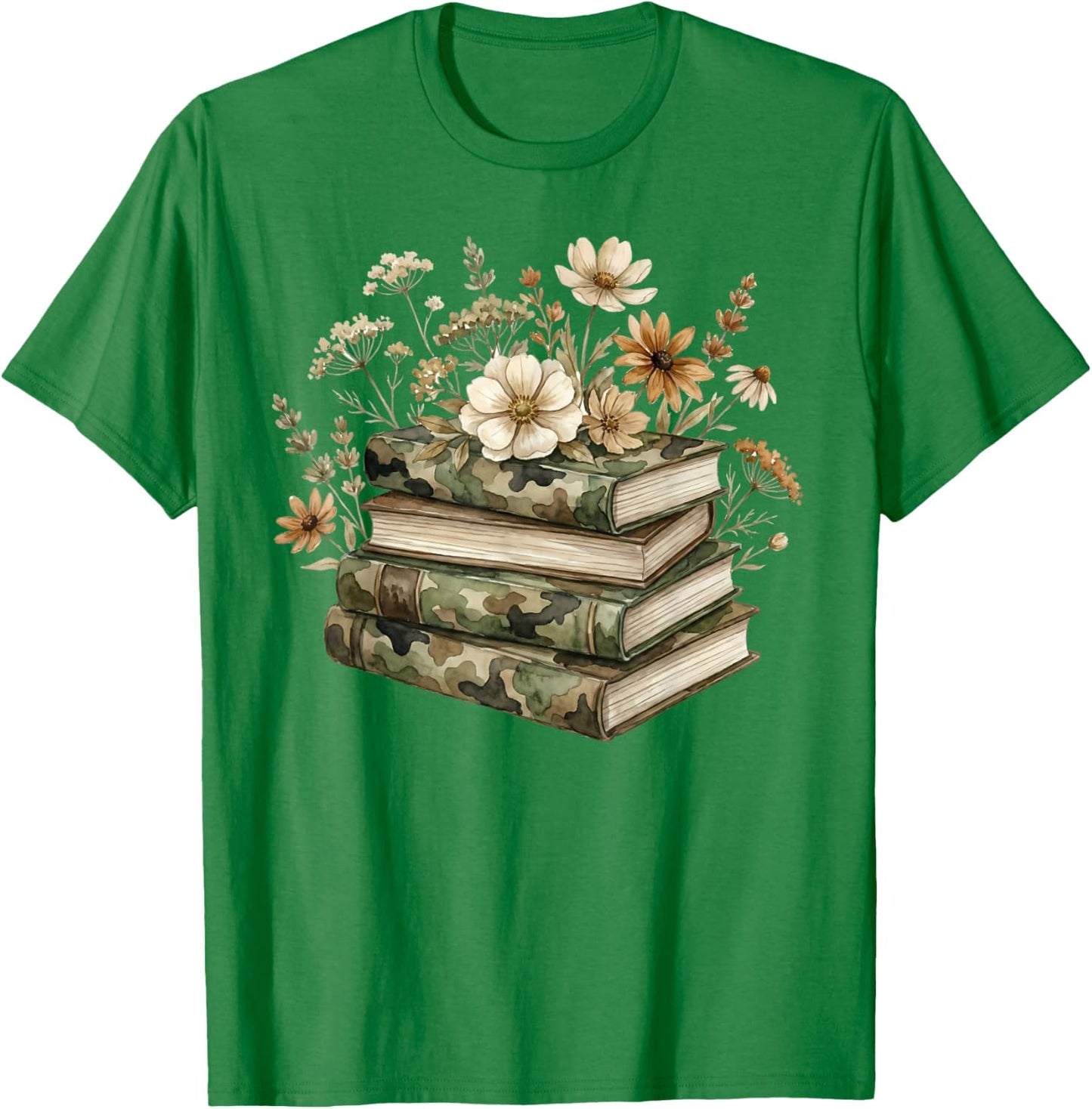 Floral Boho Flowers Books Camo Teacher Wildflowers Reading T-Shirt - T-Shirt | Irish Green