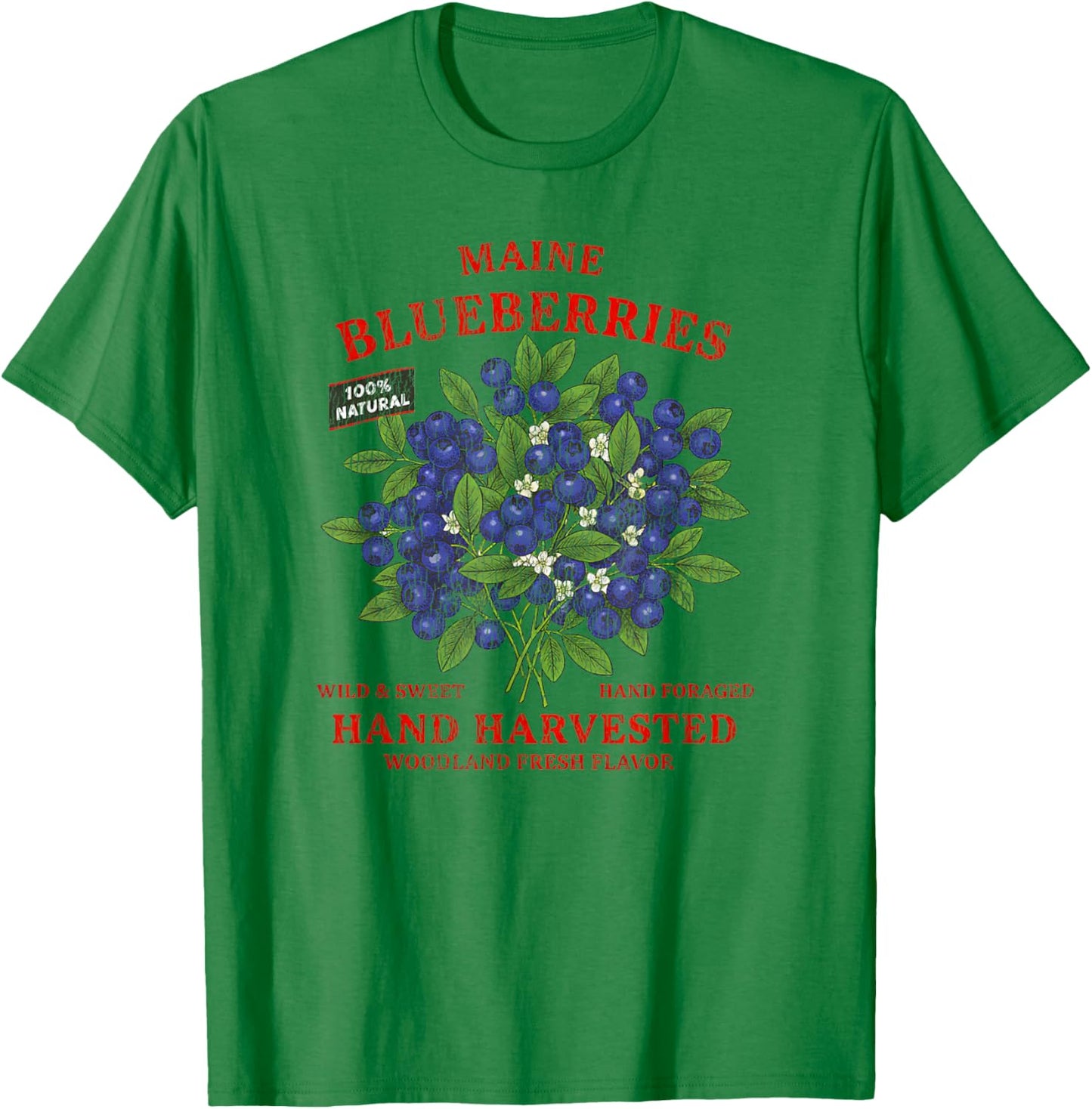 Maine Blueberries Retro Fruit Label State Fruit Distressed T-Shirt - T-Shirt | Irish Green
