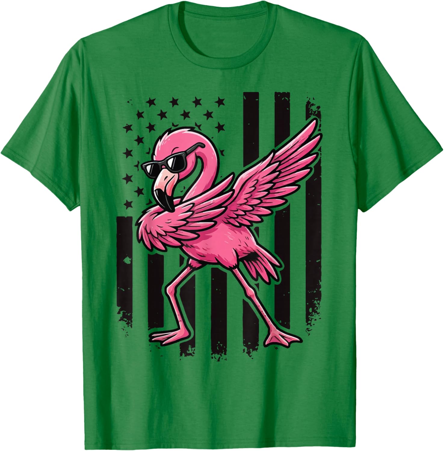 Flamingo Dabbing US Flag 4th of July T-Shirt - T-Shirt | Irish Green