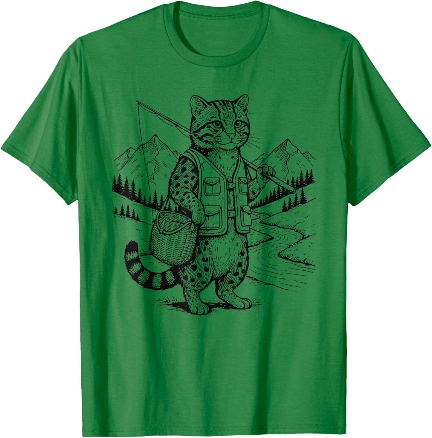 Fish Cat Fisherman T-Shirt - T-Shirt | Irish Green