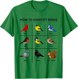 How to Identify A Bird Funny Birdwatching Cute Squirrel Joke T-Shirt - T-Shirt | Irish Green