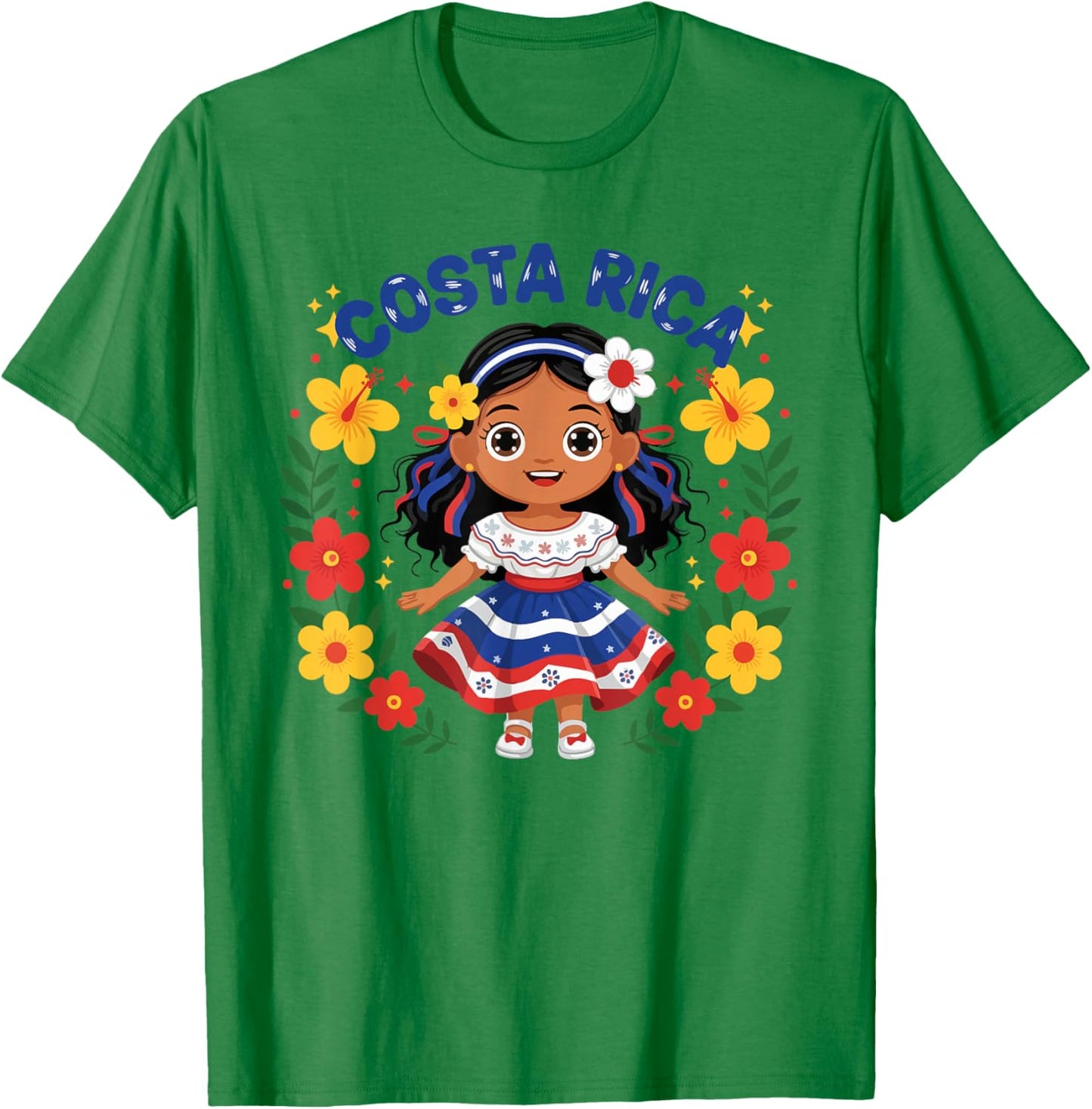 Costa Rica Costa Rican Girl Traditional Dress Flowers T-Shirt - T-Shirt | Irish Green