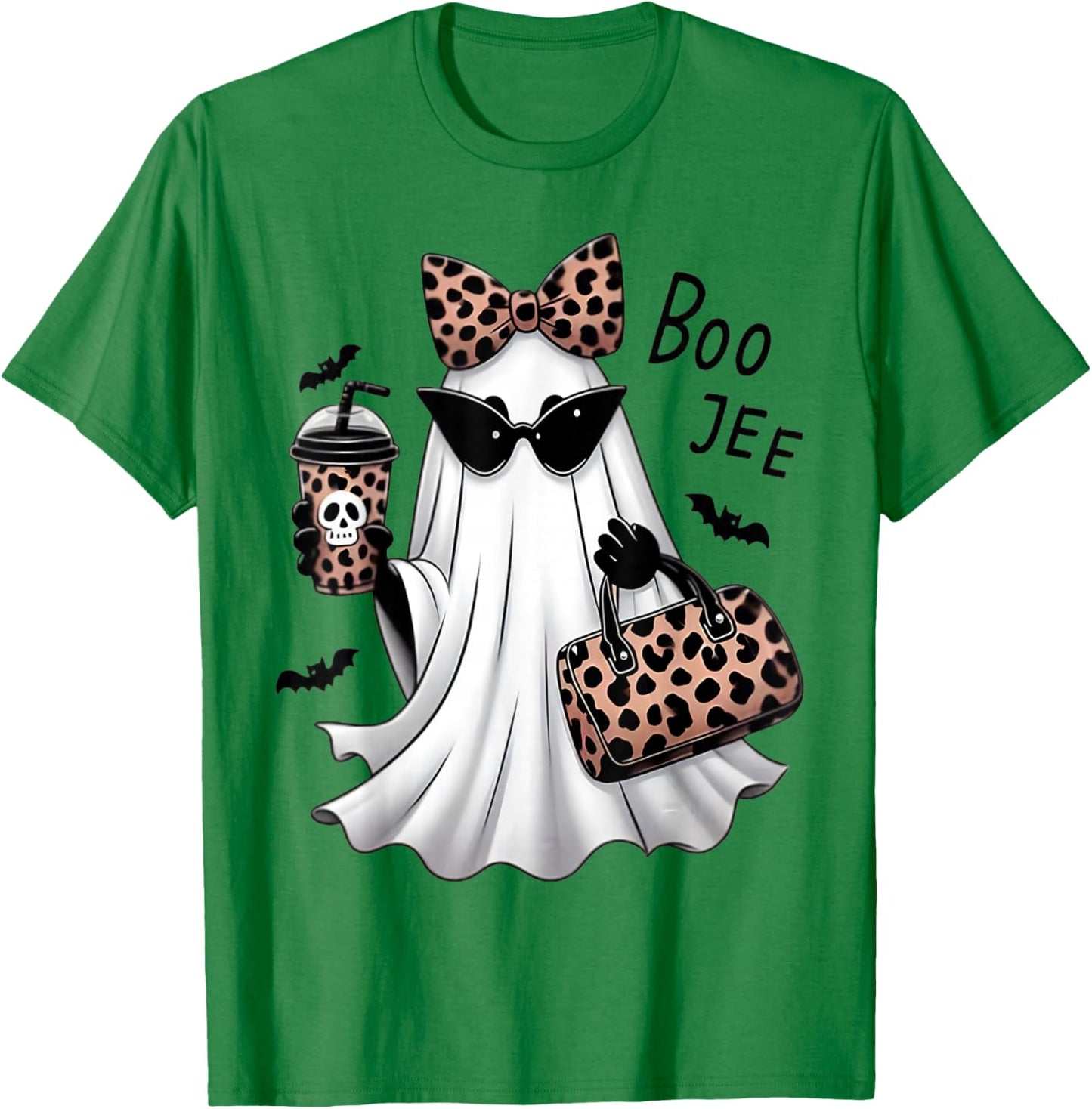 Coquette Leopard Ghost Coffee Boo-JEE Halloween Boujee Ghost T-Shirt - T-Shirt | Irish Green