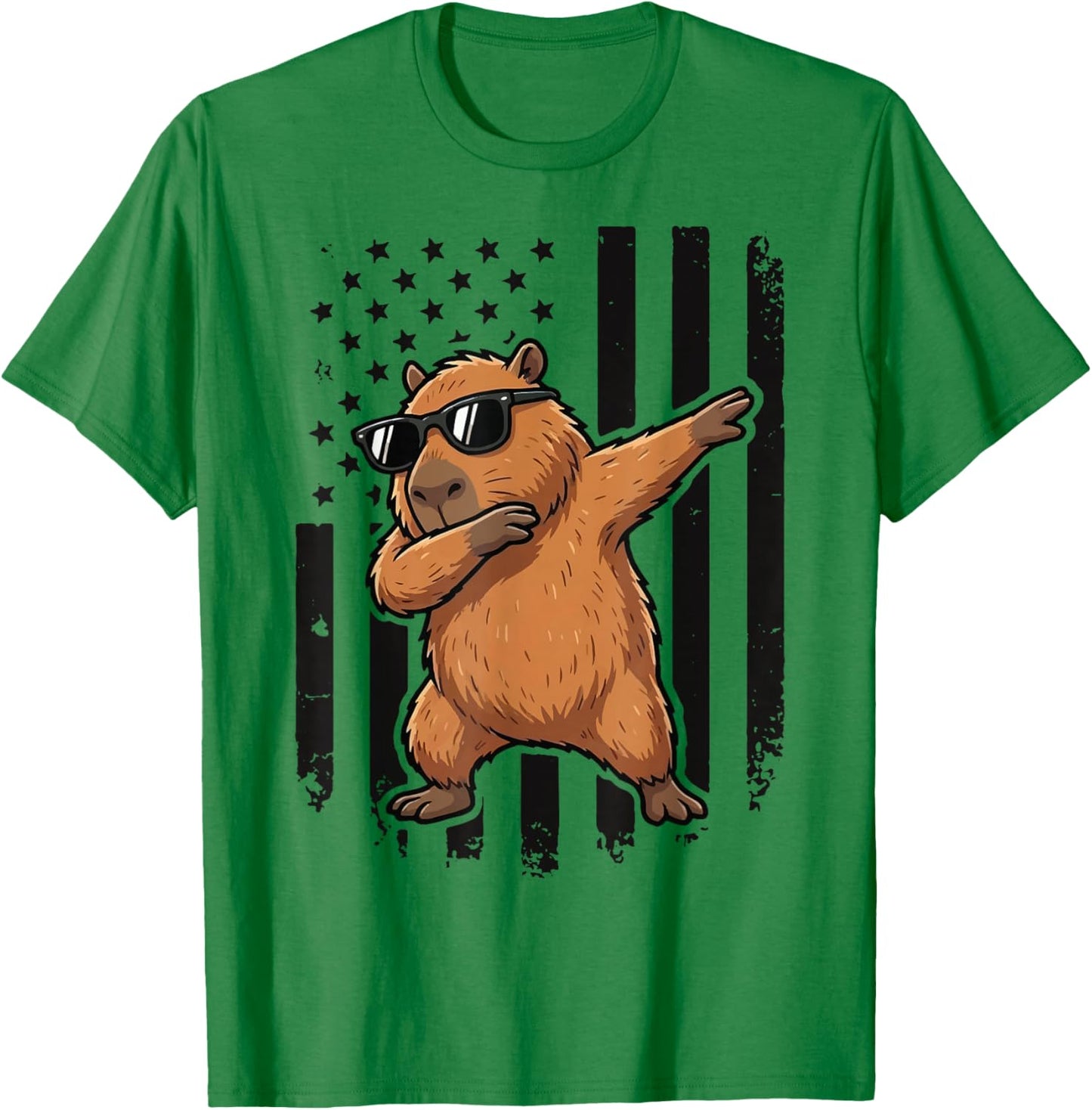 Capybara Dabbing USA Flag America T-Shirt - T-Shirt | Irish Green