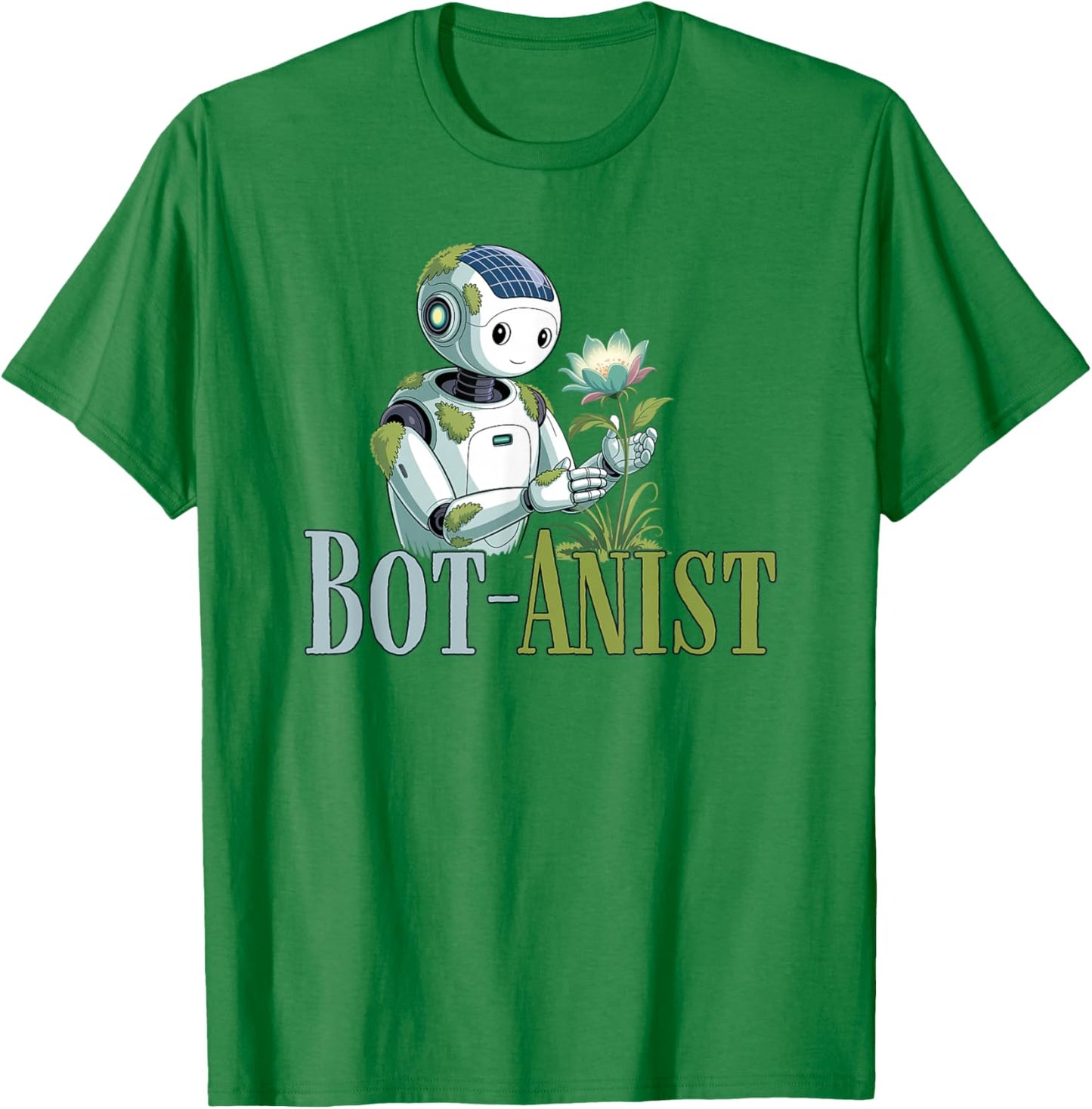 Bot-Anist Solarpunk Robot Earth Day Green Future Pun T-Shirt - T-Shirt | Irish Green