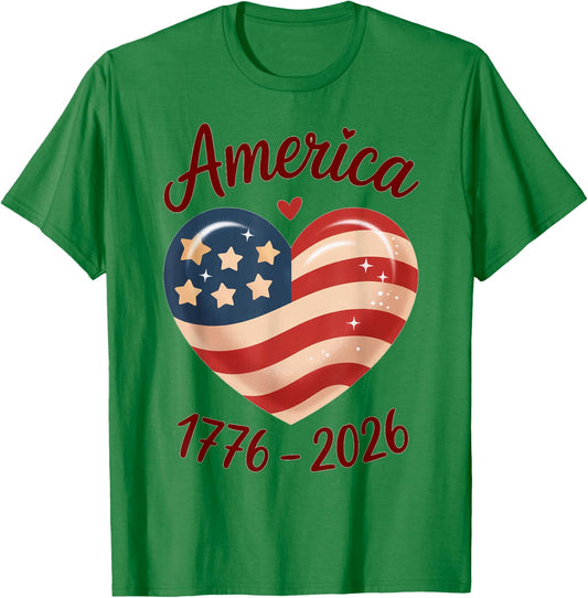 Flag Heart 1776 2026 July 4th 250th Birthday T-Shirt - T-Shirt | Irish Green