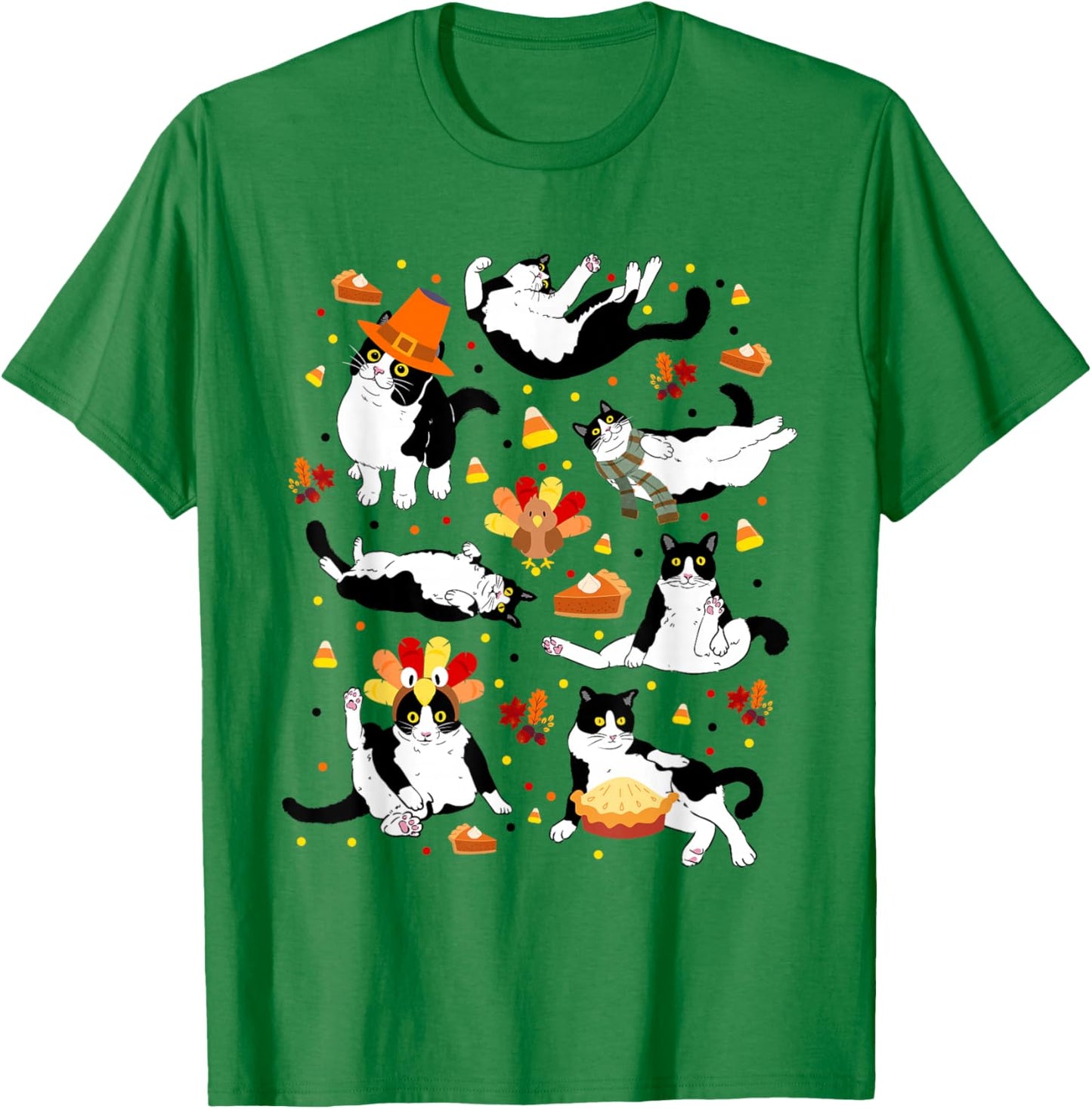 Funny Tuxedo Cat Fall Season Cute Cat Autumn Kids Men Women T-Shirt - T-Shirt | Irish Green