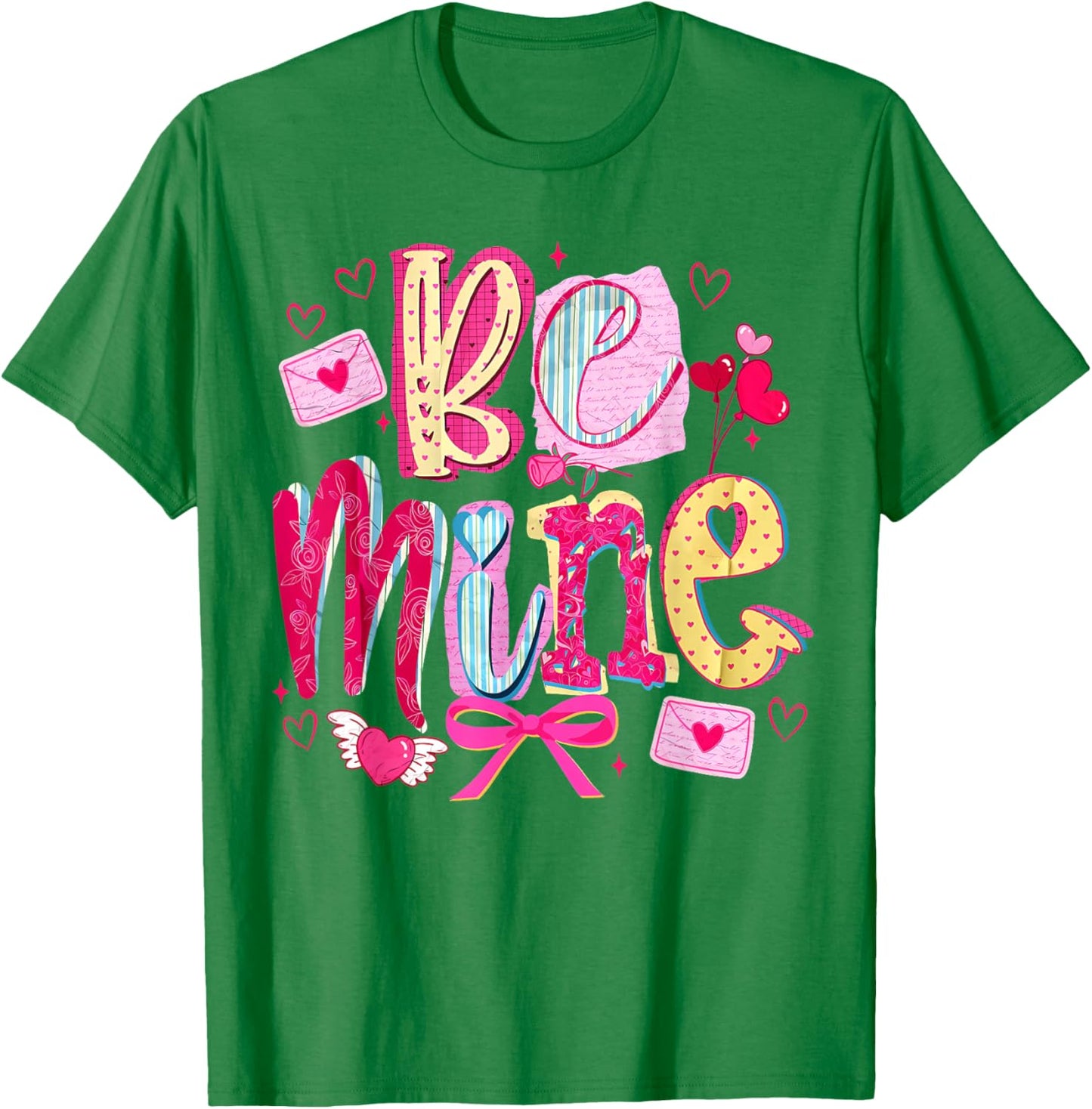 Pink Be Mine Vintage Coquette Bow Hearts Valentine Cupid T-Shirt - T-Shirt | Irish Green