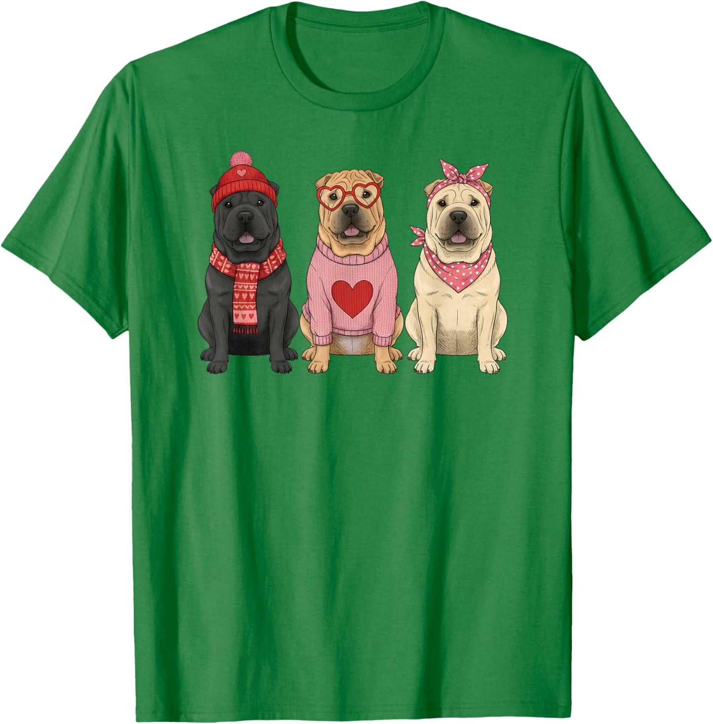 Cute Shar Pei Valentine Dog T-Shirt - T-Shirt | Irish Green