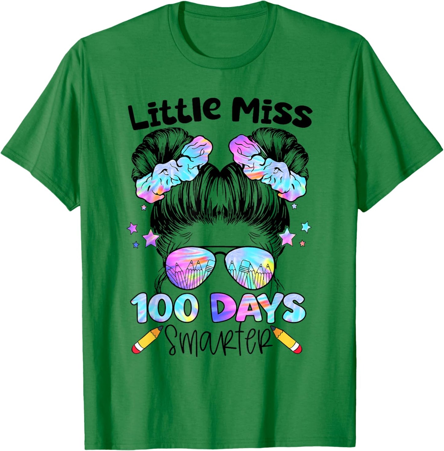 100 Days Smarter Messy Bun 100th Day of School Girls Kids T-Shirt - T-Shirt | Irish Green
