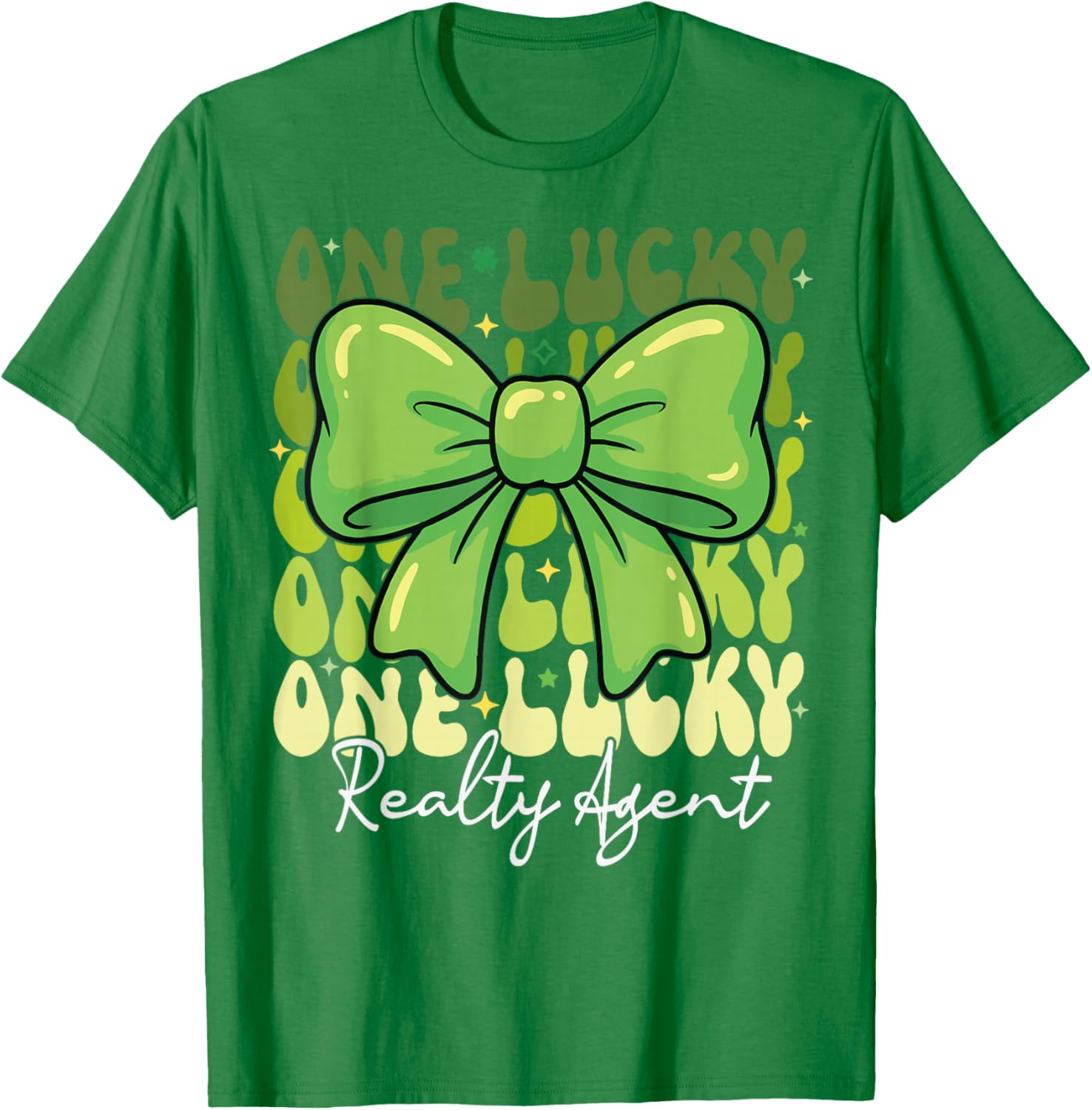 One Lucky Realty Agent St Patricks Day Coquette Bow Retro T-Shirt - T-Shirt | Irish Green