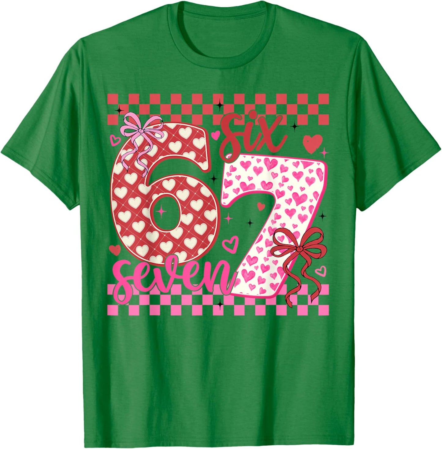 Valentine 67 Funny Six Seven Meme Coquette Bow Women Kid T-Shirt - T-Shirt | Irish Green