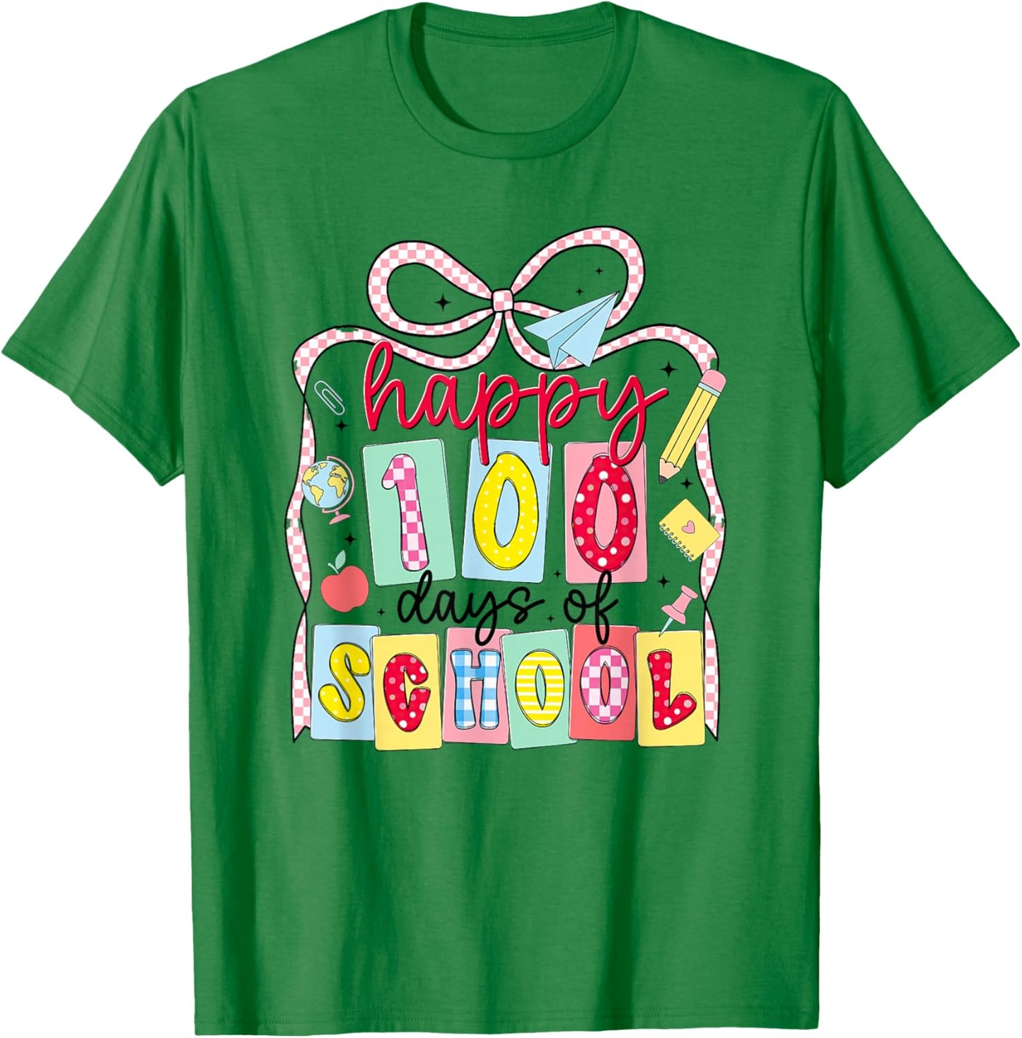 Happy 100 Days of School Coquette Bow Teacher Girl 100th Day T-Shirt - T-Shirt | Irish Green