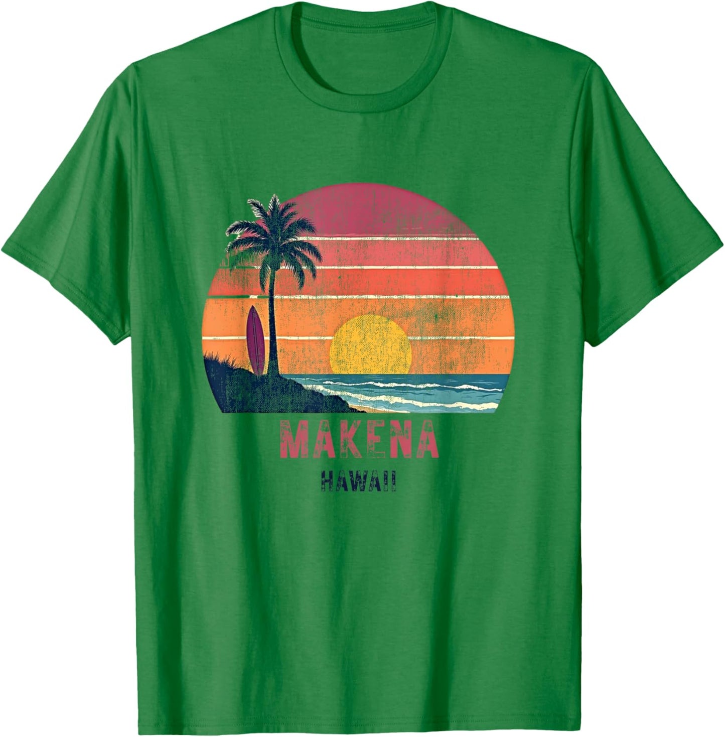 Makena Hawaii Retro Vintage Weathered Souvenir T-Shirt - T-Shirt | Irish Green