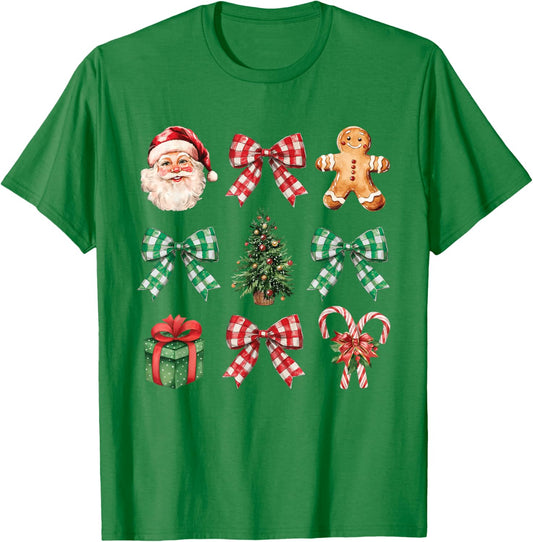 Coquette Bow Christmas Tree Santa Gingerbread Candy Cane T-Shirt - T-Shirt | Irish Green