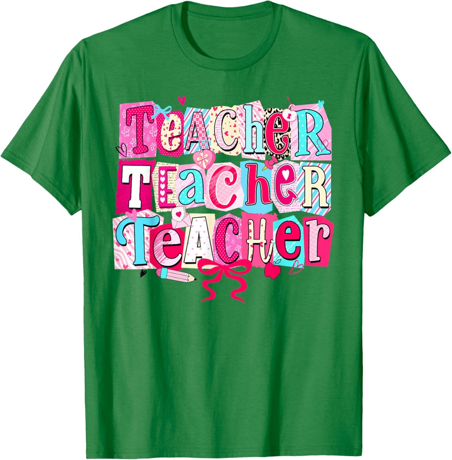 Retro Teacher Valentine Coquette Bow Teacher Valentines Day T-Shirt - T-Shirt | Irish Green