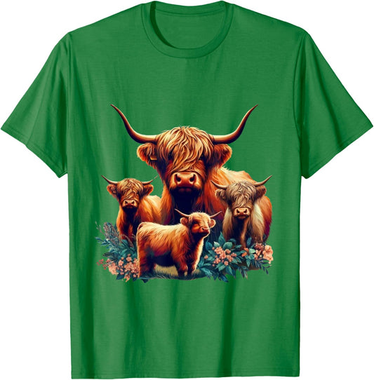 Scottish Highland Cattle Hairy Cow Breeders Farmer Farm Gift T-Shirt - T-Shirt | Irish Green