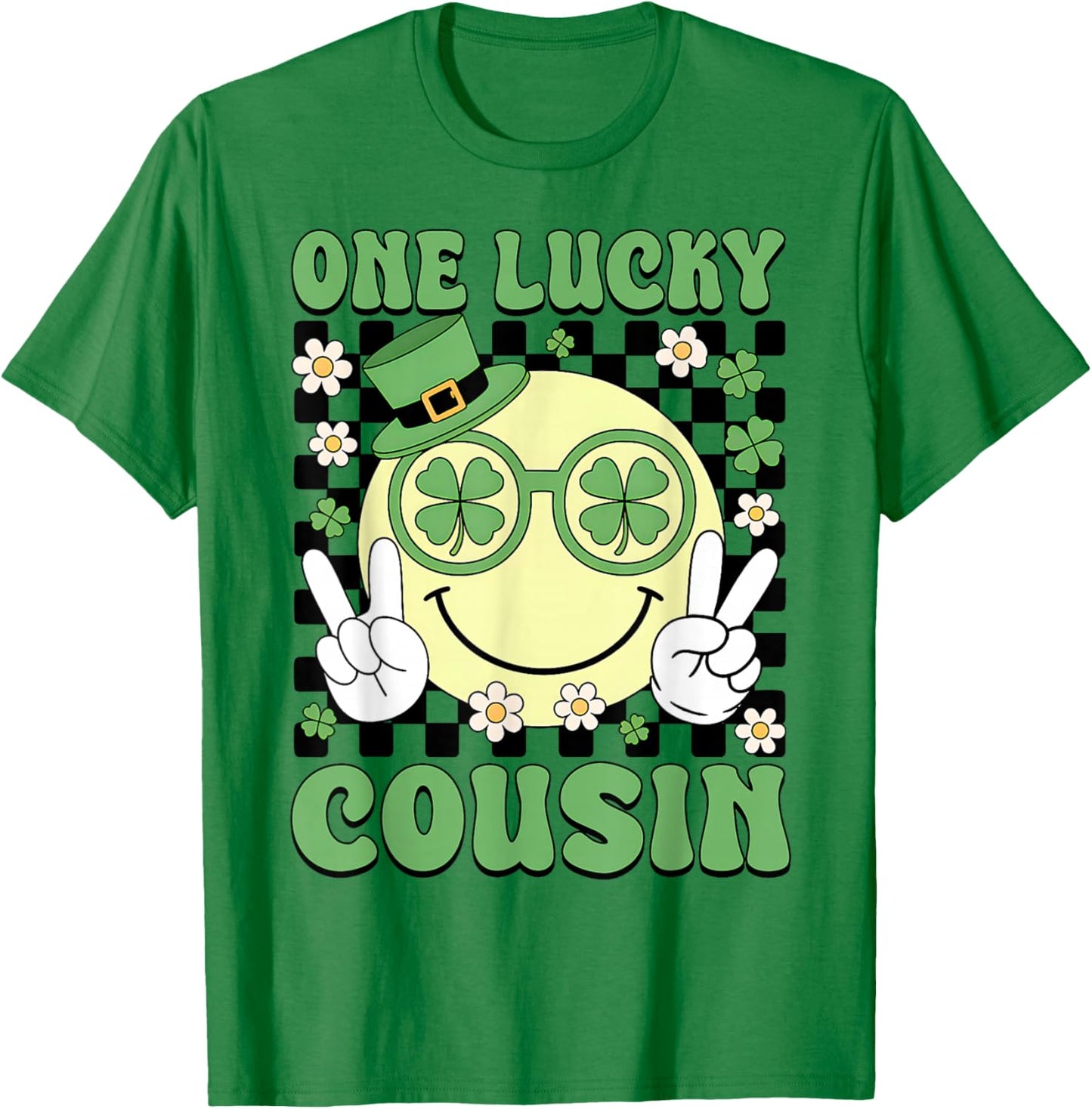 Groovy Shamrock One Lucky Cousin Happy St Patricks Day T-Shirt - T-Shirt | Irish Green
