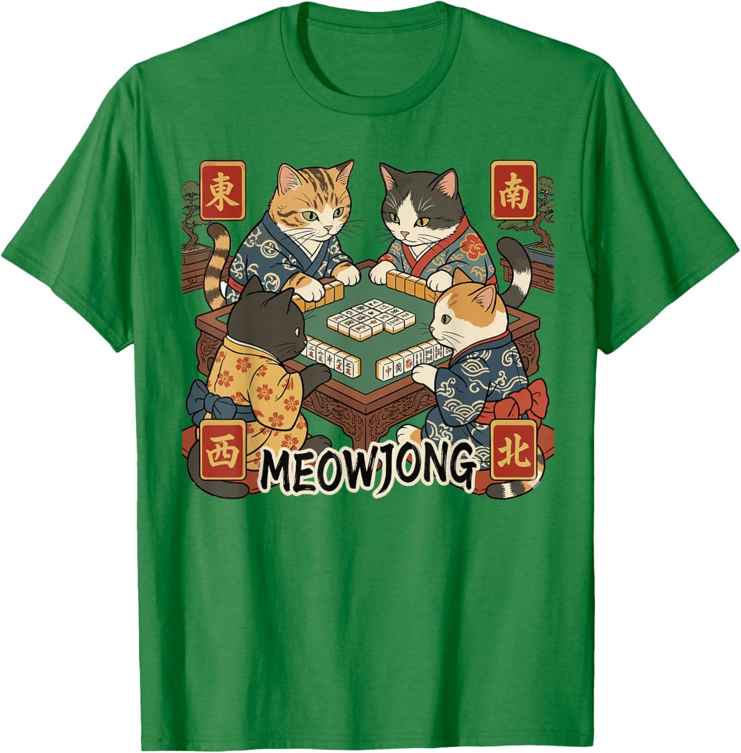 Meowjong Funny Mahjong Love Playing Chinese Game T-Shirt - T-Shirt | Irish Green