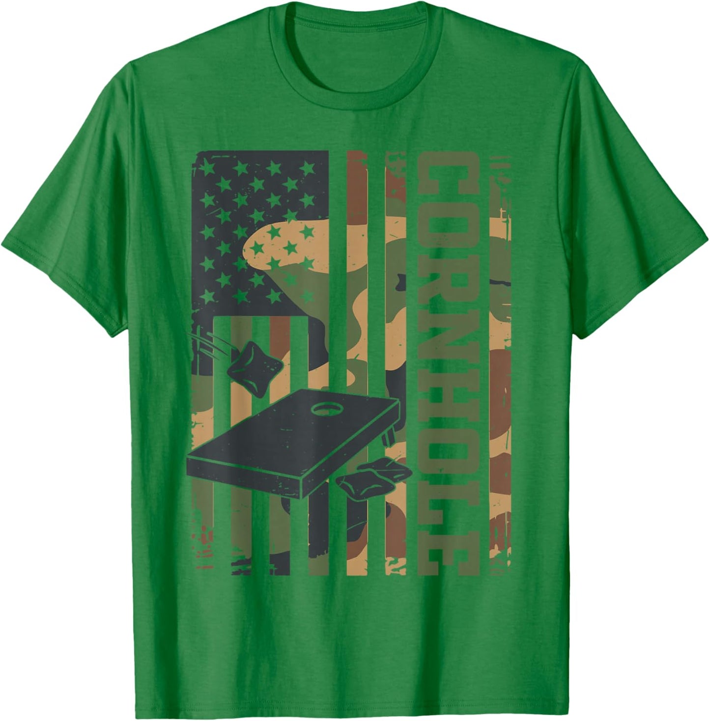 Daddy Cornhole Dad Team Camo American Flag Corn Hole Funny T-Shirt - T-Shirt | Irish Green
